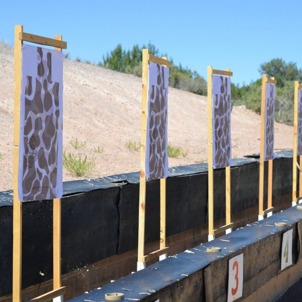 Paper targets at a gun range for target practice and firearms training